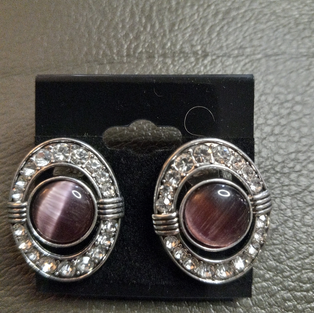 CLIP-ON EARRINGS Elegant Silver and Purple